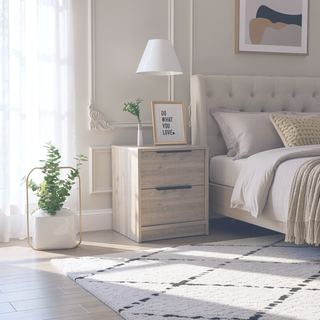 Sunvega Light Gray Two Drawer Nightstand with Metal Handle for Bedroom