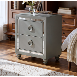 Sunvega Mirror Accent Nightstand with Spacious Drawers and Bun Foot