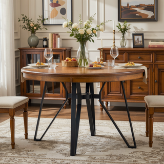 Sunvega Light Ash Round Dining Table with Mid Century Modern Style