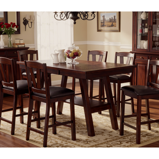 Sunvega Dark Walnut Rubberwood Rectangle Counter Height Dining Table with Open Storage Shelve
