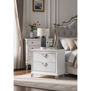 Sunvega Modern White Nightstand with LED Glow and V-Shape Handles