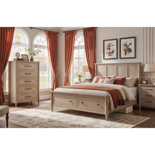 Sunvega Small Transitional Breakfront Dresser with Mindi Veneer and Sand Finish