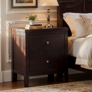 Sunvega Brown Espresso 2-Drawer Rectangular Nightstand with Sturdy Wooden Frame
