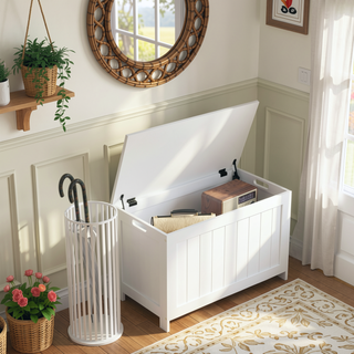 Sunvega Wooden Storage Chest with Safety Hinges and Side Handles White
