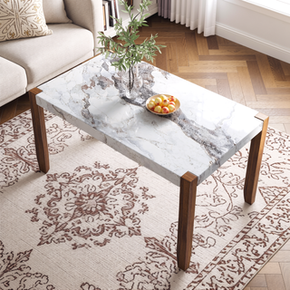 Sunvega Modern Faux Marble Dining Table with Sturdy Wood Legs for Living Room