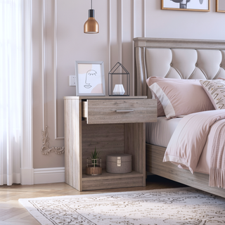 Sunvega Light Grey Nightstand with Single Drawer and Shelf for Bedroom Storage