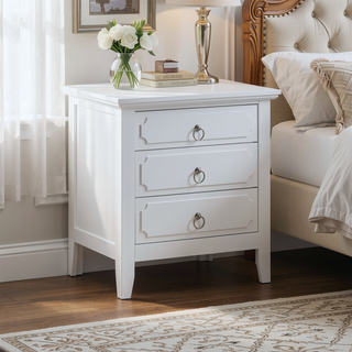 Sunvega Fully Assembled 3-Drawer Nightstand with Polished Nickel Hardware