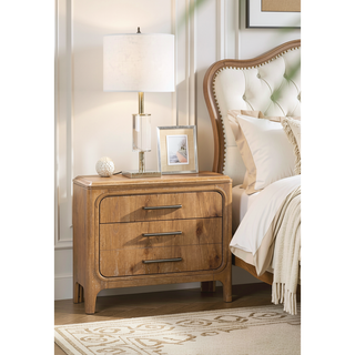 Sunvega Natural Wood Finish Contemporary Nightstand with Three Drawers and Metal Hand Pull
