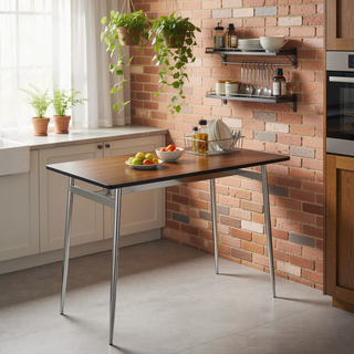 Sunvega Marcel Contemporary Counter Table with Chrome Metal Legs and Black Wood Top