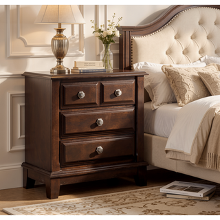 Sunvega Cappuccino Wood Veneer Night Stand with Silver Hardware for Bedroom