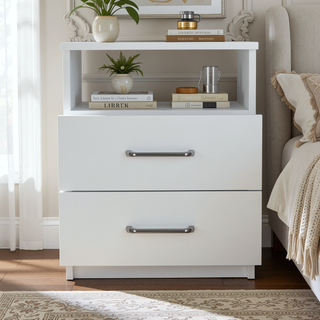 Sunvega 19.9 Inch High Nightstand with Two Drawers and One Open Shelf