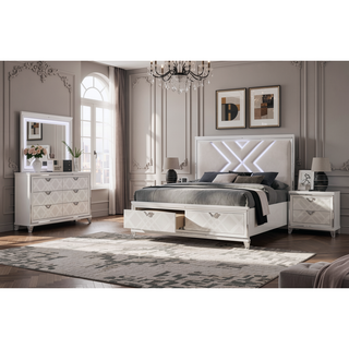Sunvega White Finish Contemporary Style Chest with Acrylic Legs and Embossed Art Deco Pattern