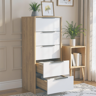 Sunvega Maryland White Pine Finish 5 Drawer Dresser with Metal Handles