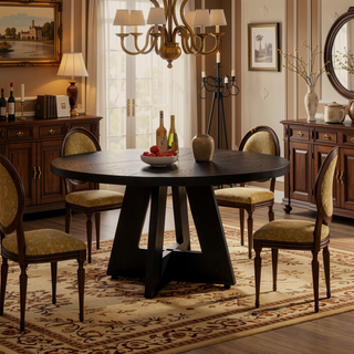 Sunvega 47 Inch Round Wood Dining Table with Walnut Finish for 4-6 Seating