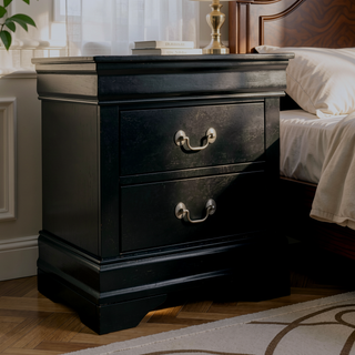Sunvega Transitional Style Solid Wood Nightstand with Antique Brass Hanging Pulls