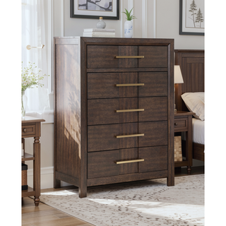 Sunvega Modern 5-Drawer Chest with Silver Handles and Wood Construction