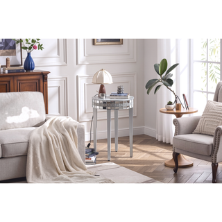 Sunvega Diamond-Cut Round Mirror Breakfast Table with Tempered Glass Top for Small Spaces