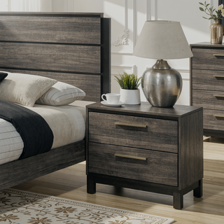 Sunvega Antique Grey Finish Two-Drawer Nightstand for Bedroom with Sturdy Surface