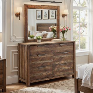 Sunvega Transitional Rustic Natural Tone Solid Wood Dresser with Felt-Lined Drawers