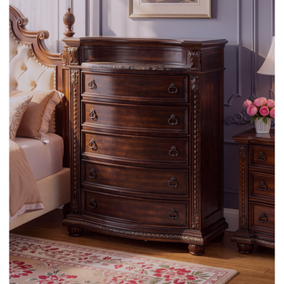 Sunvega Traditional Brown Cherry Finish Marble Top Three Drawer Nightstand