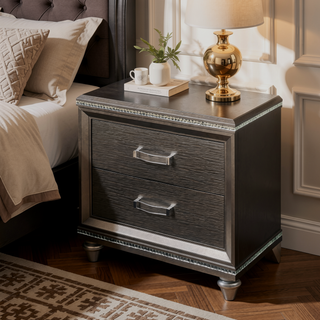 Sunvega Dark Champagne Nightstand with Two Drawers for Storage and Organization