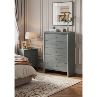 Sunvega Contemporary Gray Gun Metal Finish Two Drawer Nightstand with Round Handle Pull