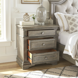 Sunvega Waxed Driftwood Nightstand with USB Charging and Two Drawers