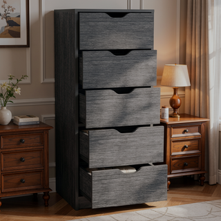 Sunvega Smokey Oak Narrow Five Drawer Dresser for Bedroom Storage