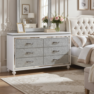 Sunvega White Crushed Crystal Drawer Nightstand with Mirrored Accent