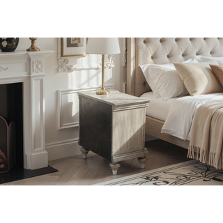 Sunvega Luxury Classic Antique Silver Champagne Finish 2-Drawer Nightstand Bedside Table