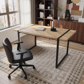 Sunvega Modern Industrial Rectangular MDF Dining Table for 4-6 People
