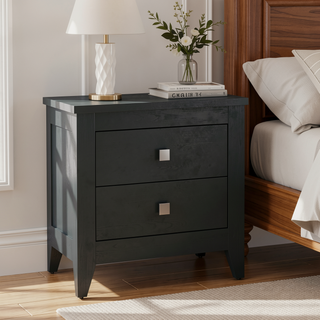 Sunvega White Nightstand with Two Spacious Drawers and Four Wooden Legs for Bedroom