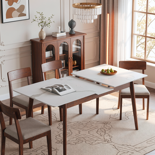 Sunvega Solid Oak Extendable Round Corner Dining Table for 6-8 People