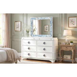 Sunvega Modern White Dresser with Six Soft Closing Drawers and Crystal Accent Handles