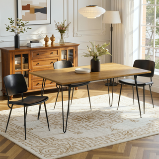 Sunvega Handcrafted Modern Industrial Oak Veneer Dining Table for 6 People