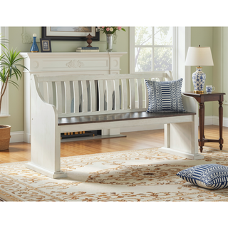Sunvega White Farmhouse Bench With Back Lift Top Hidden Storage