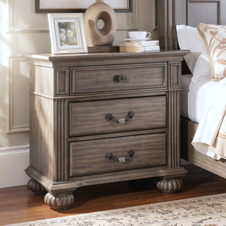 Sunvega Traditional Gray Solid Wood Nightstand with Antique Brass Handles