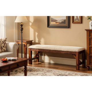 Sunvega Farmhouse Style Solid Rubberwood Dining Bench with Foam Padding