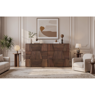 Sunvega Walnut Wood Dresser with 6 Spacious Drawers and Brushed Nickel Hardware