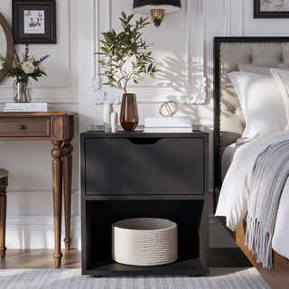 Sunvega 19.7 Inch High Nightstand End Table with Open Shelf and Drawer