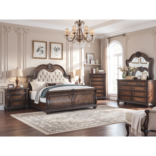 Sunvega Traditional Formal Style Marble Top Five Drawers Tall Chest with Intricate Moldings