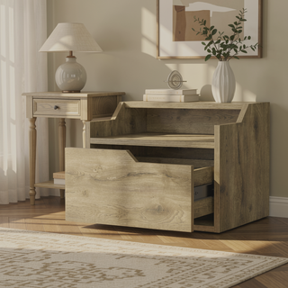 Sunvega Wall Mount Floating Nightstand with Drawer and Dual Shelf Display