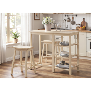 Sunvega 3 Piece Buttermilk Finish Counter Height Set with Slatted Shelves