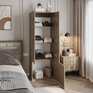 Sunvega Three-Door Freestanding Closet with Hanging Rod and Shelves for Bedroom