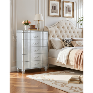 Sunvega Silver Landmark Traditional Style 5-Drawer Chest With Metal Pulls