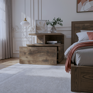 Sunvega Macadamia 2-Tier Shelf Floating Nightstand with Wall-Mount for Bedroom Storage