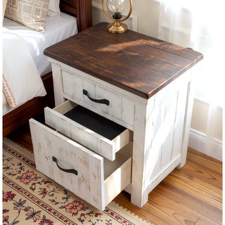 Sunvega Transitional Style Distressed White Plank Design 2-Drawer Nightstand with USB