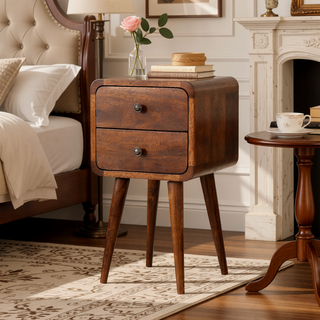 Sunvega Solid Mango Wood Nightstand with 2 Drawers and Curved Edges