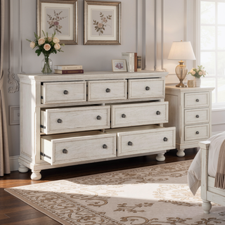 Sunvega Antique Brown Finish Nightstand with Hidden Drawer and Bun Feet