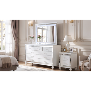 Sunvega Silver Mirror Framed 6-Drawer Dresser with Diamond Accent Handles